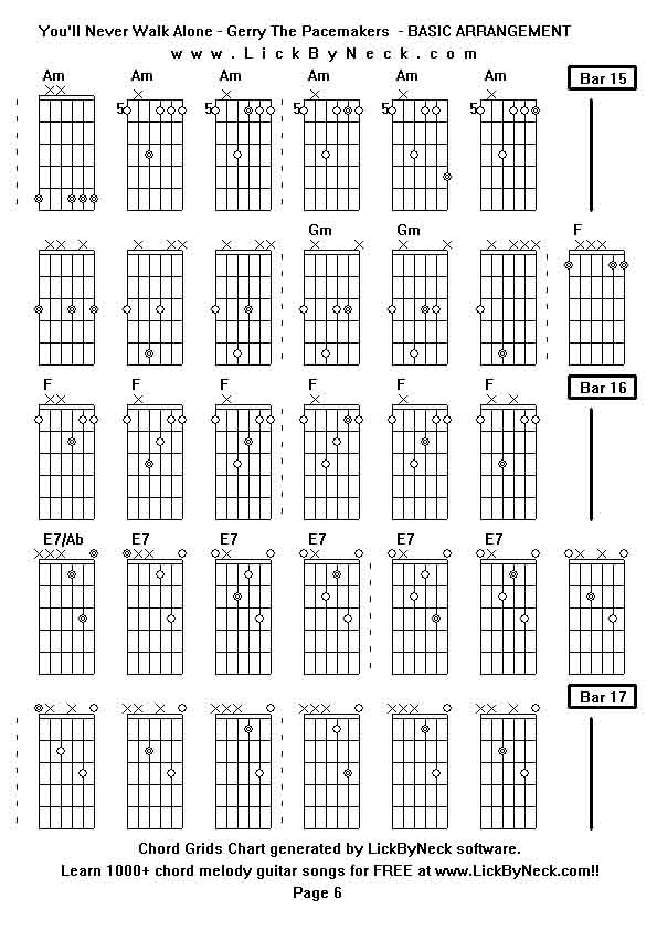 Chord Grids Chart of chord melody fingerstyle guitar song-You'll Never Walk Alone - Gerry The Pacemakers  - BASIC ARRANGEMENT,generated by LickByNeck software.